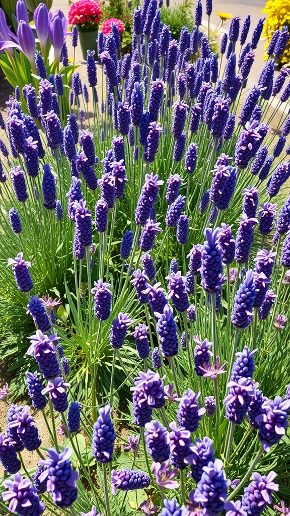 A vibrant lavender flower bed showcasing blooming purple flowers
