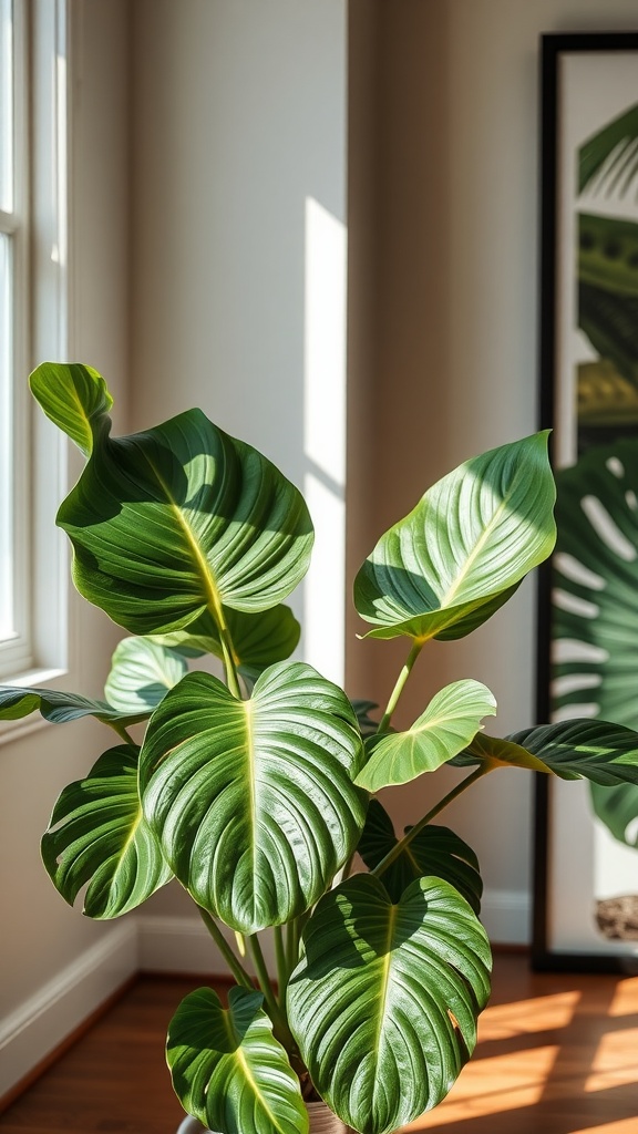 A healthy Monstera Standleyana with bold, glossy leaves in a well-lit room