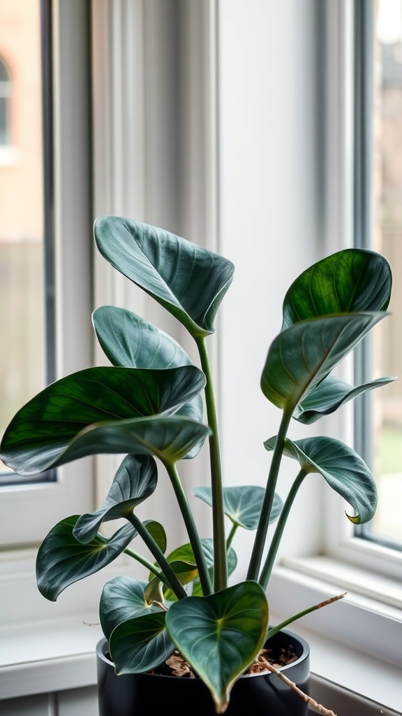 A healthy Obsidian ZZ Plant with glossy leaves in a pot near a window