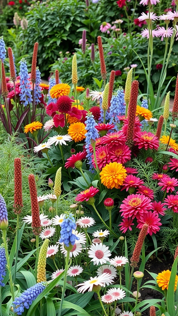 A colorful perennial garden showcasing seasonal flowers in vibrant hues.