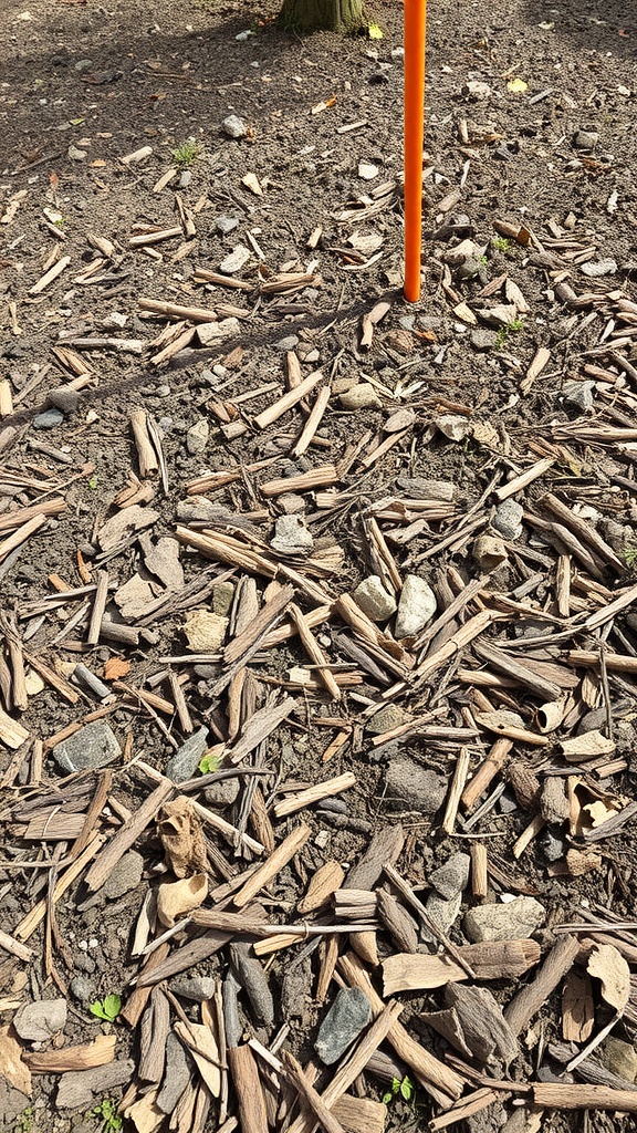 Layer of mulch and stones in a rain garden