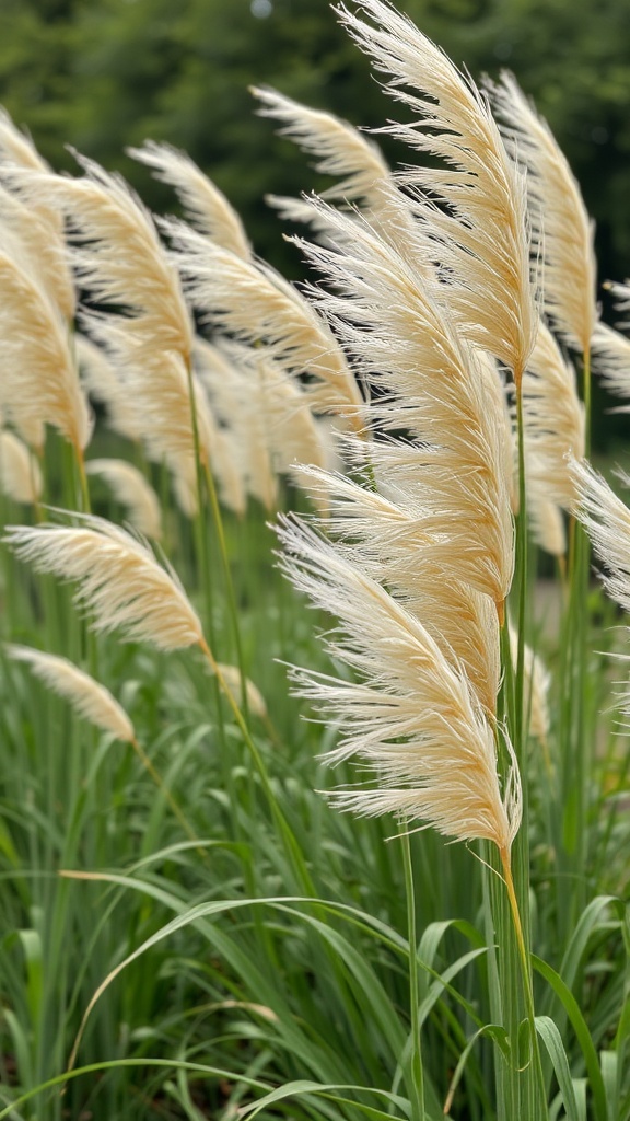 Tall ornamental grasses with feathery plumes swaying in the breeze