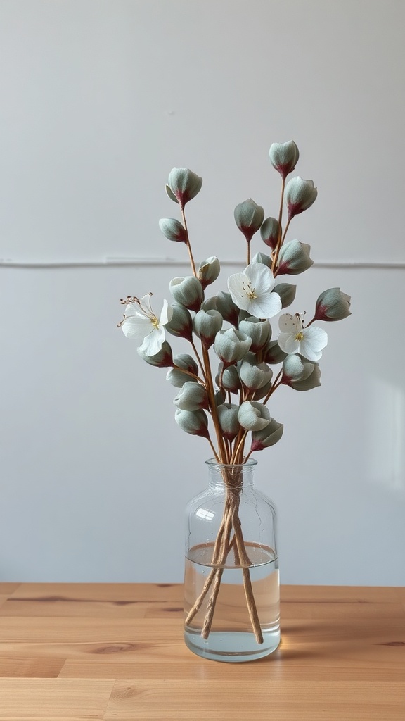 Dried eucalyptus branches in a glass vase