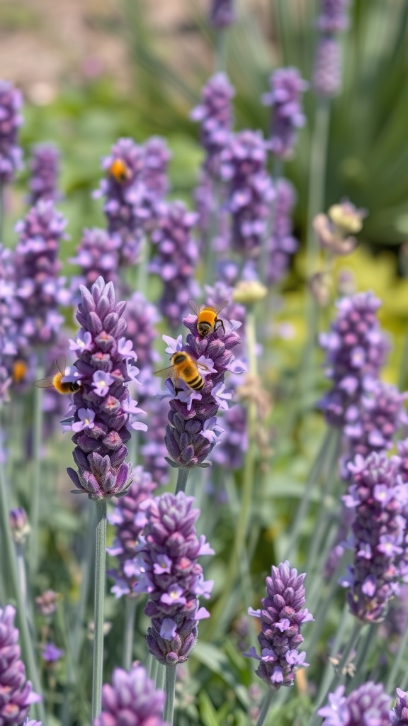 Lavender flowers with bees buzzing around