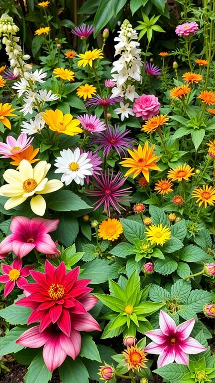 A vibrant collage of various flowers thriving in a shade garden, showcasing colors like pink, yellow, and white.