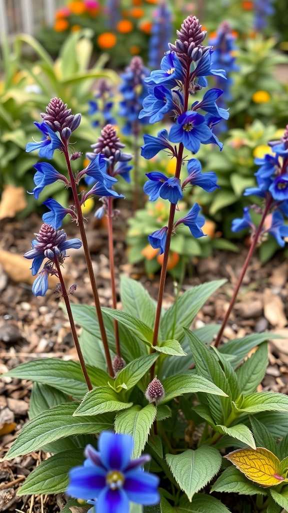 Lobelia flowers with striking blue petals in a garden setting