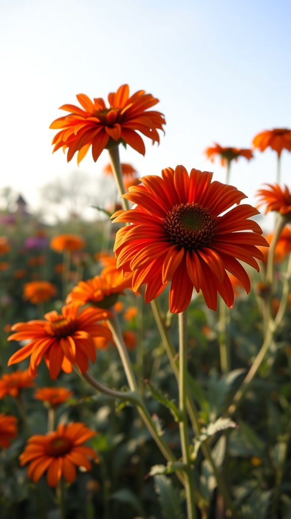 Vibrant orange Helenium flowers in a sunny garden