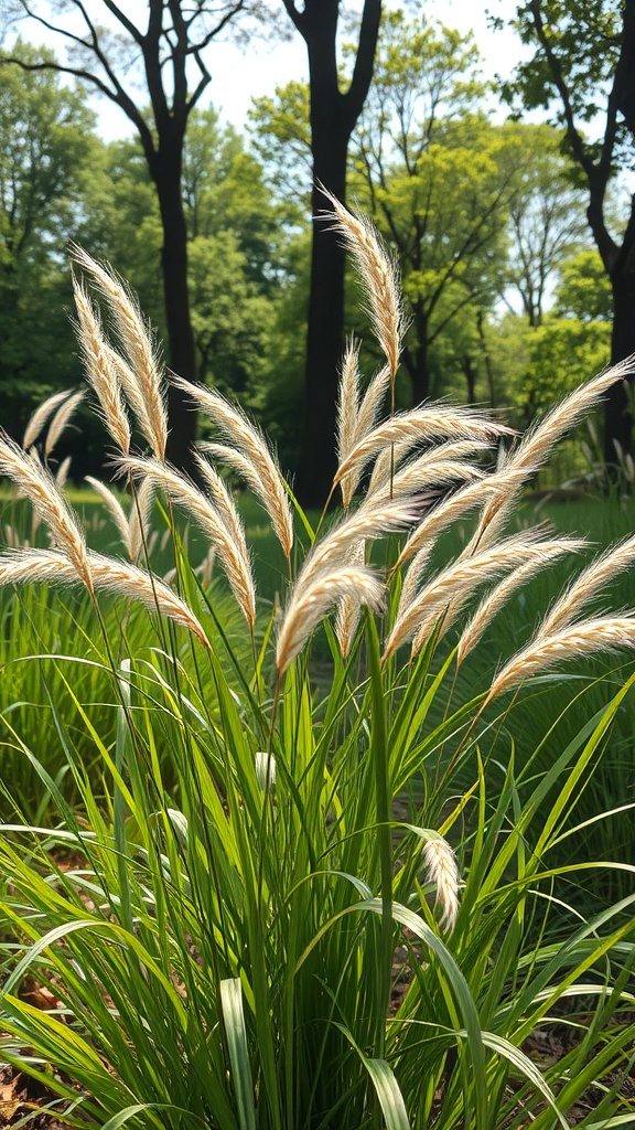 Japanese Forest Grass with graceful foliage in a shaded garden