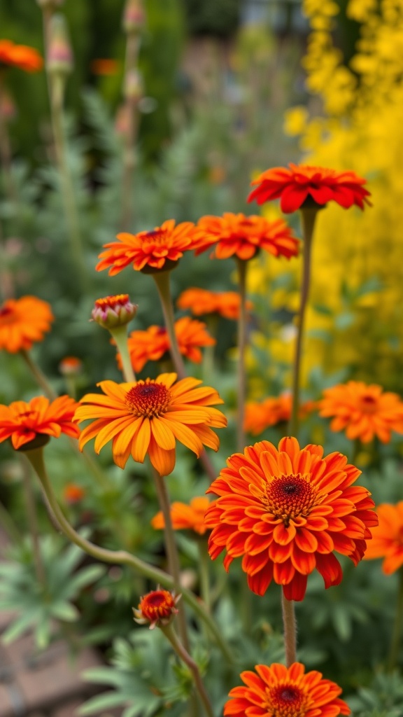 Bright orange and yellow Helenium flowers in a garden