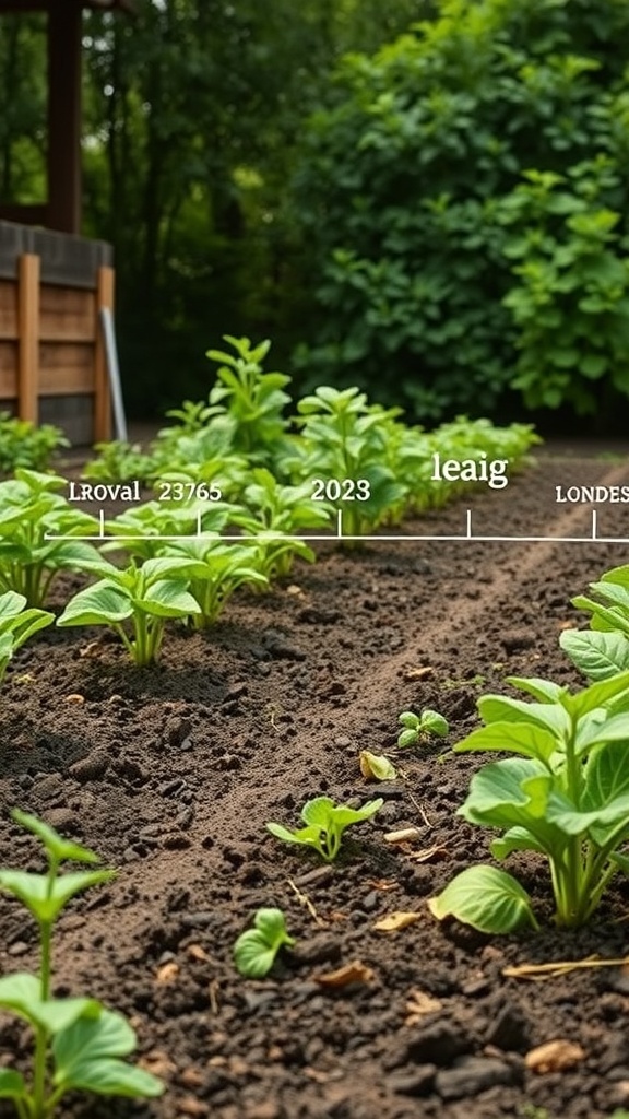 Rows of young plants in a garden bed