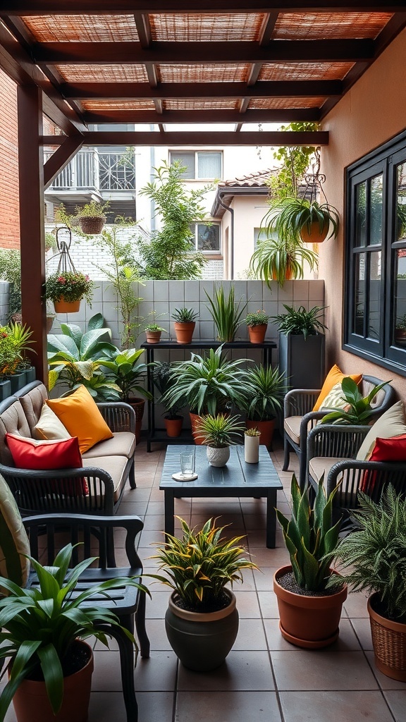 Cozy patio garden with seating and plants