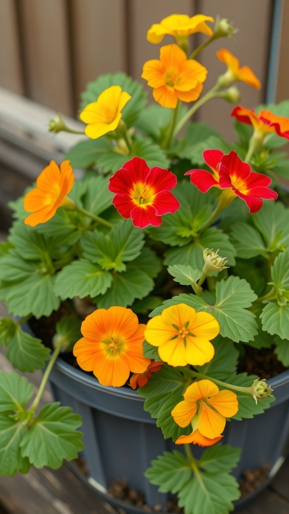 Colorful nasturtiums in a pot with yellow and red flowers