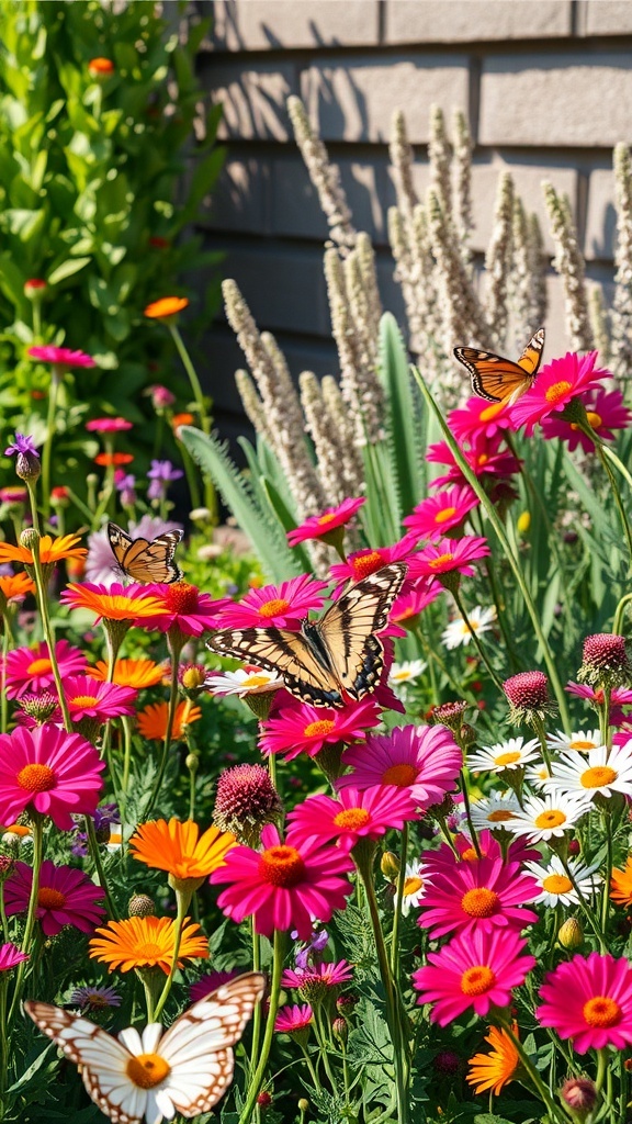 Colorful wildflowers with butterflies in a garden corner