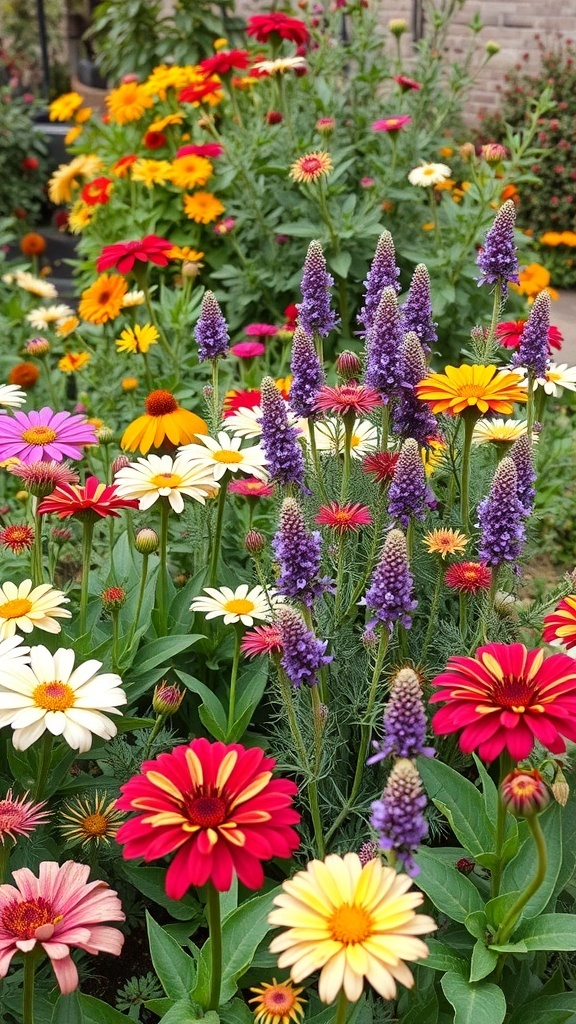 A vibrant flower garden featuring a variety of colorful blooms.
